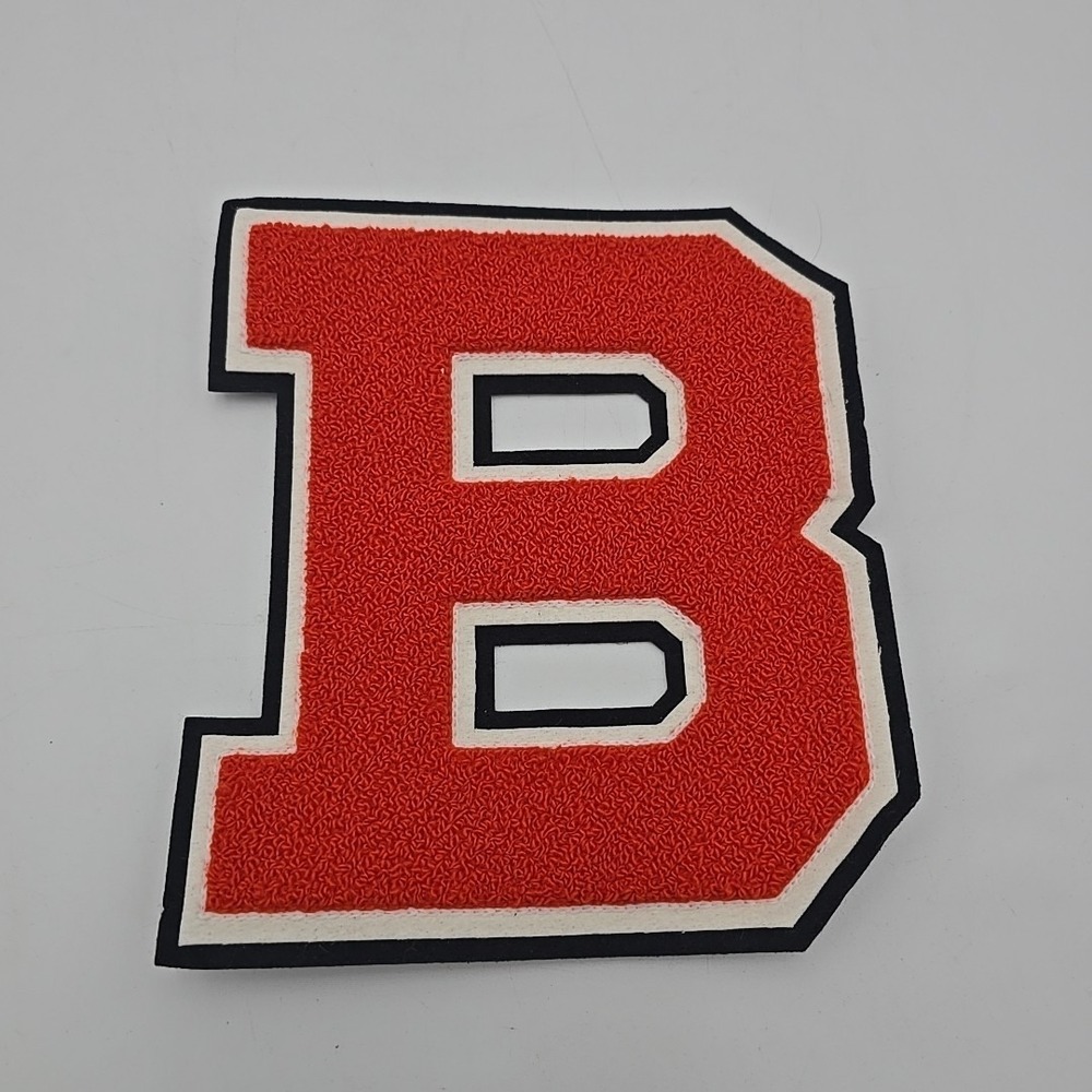 Vtg Letter B‎ Varsity Letterman Jacket Chenille Patch Upper Case Orange WHT BLK